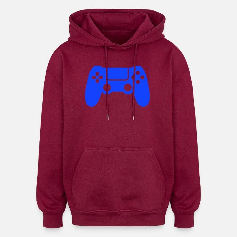 Blue Gaming Controller Silhouette - Oversized Unisex Hoodie - burgundy