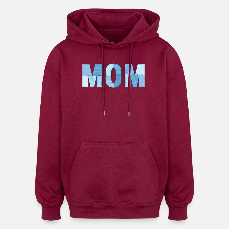 MOM Patchwork Denim Stil - Oversized Unisex Hoodie - Burgunderrot
