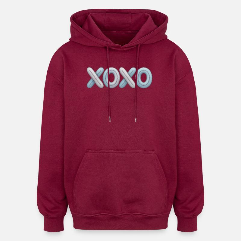 Broderie patchwork XOXO - Sweat à capuche oversize unisexe - bordeaux