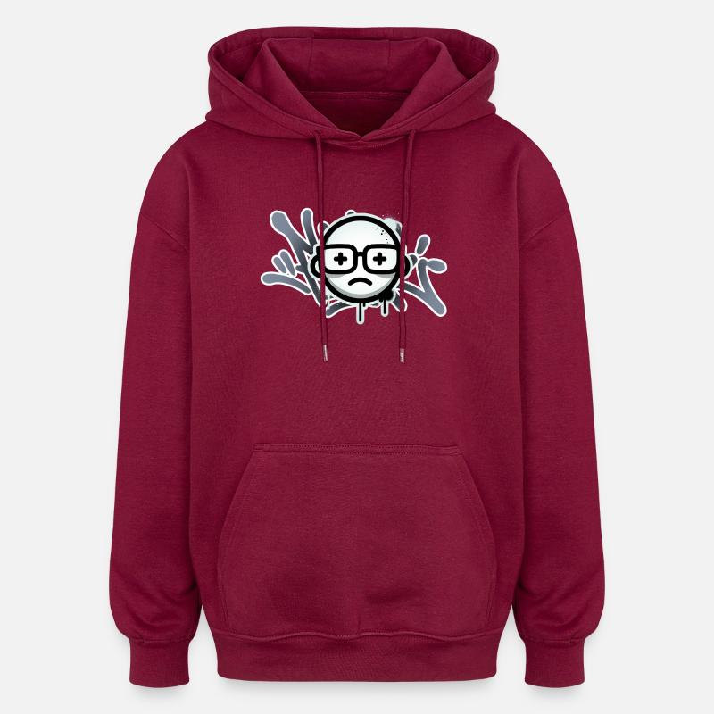 Sad graffiti face with glasses - Oversized Unisex Hoodie - burgundy