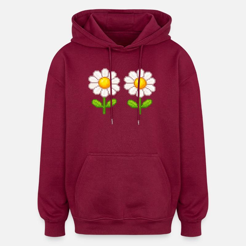 Fleurs doubles Pixel Daisy - Sweat à capuche oversize unisexe - bordeaux