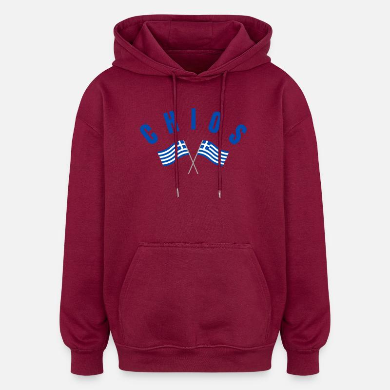 Chios-kreuzte griechische Flaggen - Oversized Unisex Hoodie - Burgunderrot