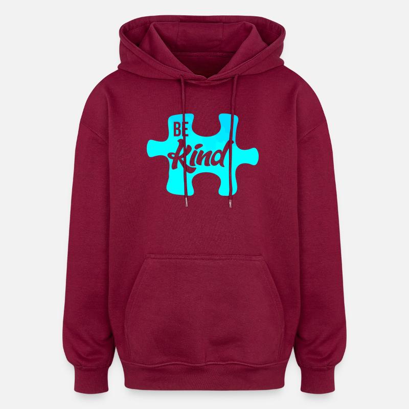 Be Kind Puzzle Motif - Sweat à capuche oversize unisexe - bordeaux