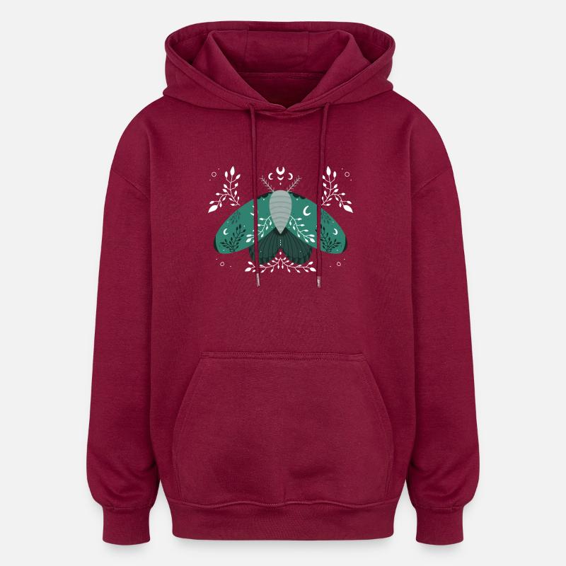 Papillon de nuit vert avec feuillage - Sweat à capuche oversize unisexe - bordeaux