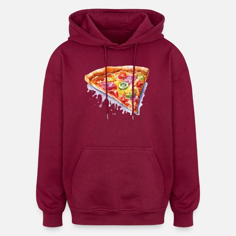 Pizza - Sweat à capuche oversize unisexe - bordeaux