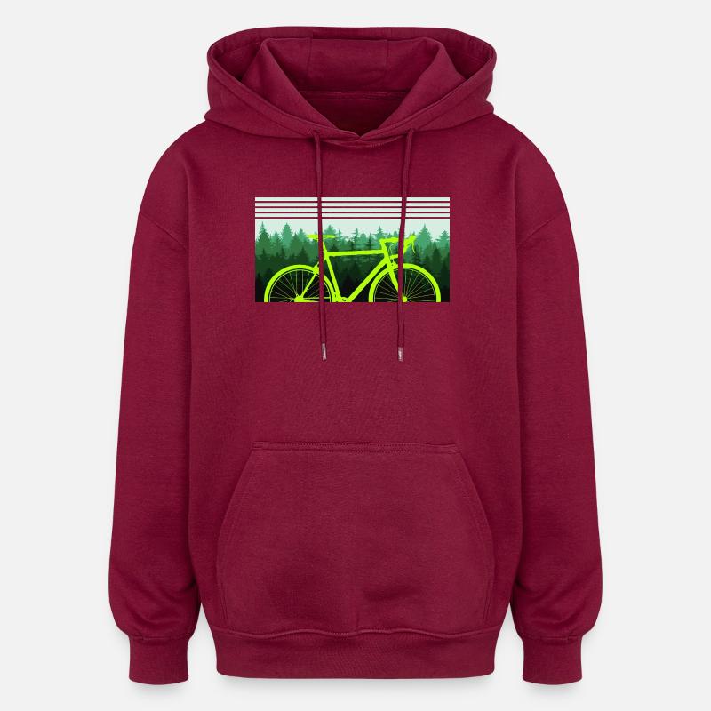 Bicycle Forest Nature Tree - Oversized Unisex Hoodie - burgundy