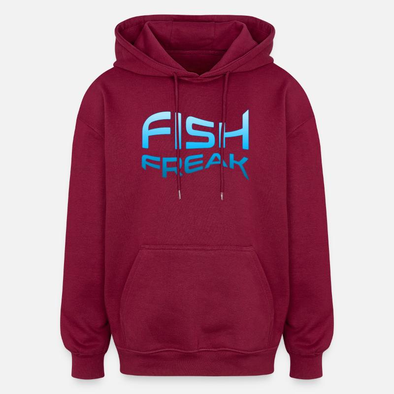 FISH FREAK Aquatic Typography - Oversized Unisex Hoodie - burgundy