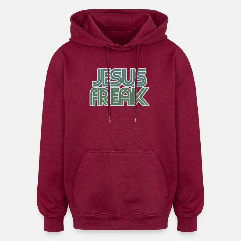 Graphique rétro de Jésus Freak - Sweat à capuche oversize unisexe - bordeaux