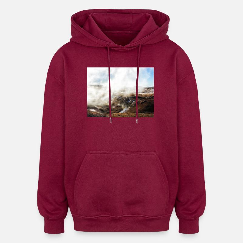 Wunderschöne, neblige Landschaft - Oversized Unisex Hoodie - Burgunderrot