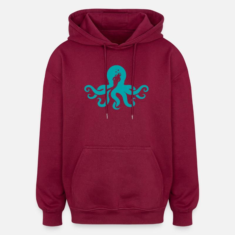Silhouette de poulpe turquoise - Sweat à capuche oversize unisexe - bordeaux