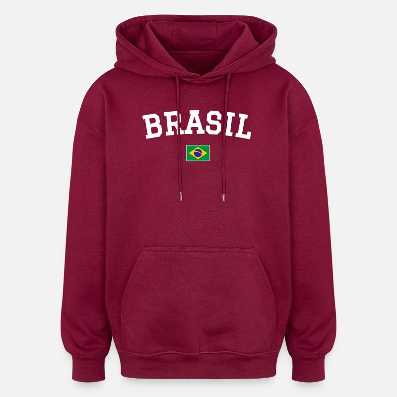 Drapeau du Brésil Dessin blanc - Sweat à capuche oversize unisexe - bordeaux