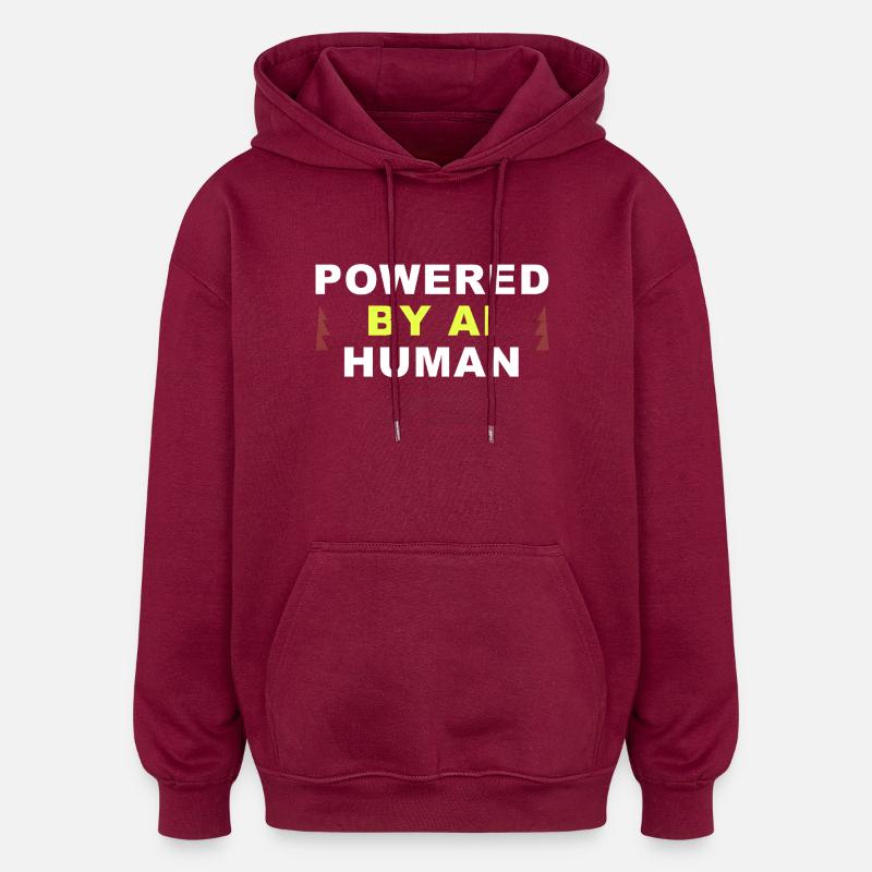 POWERED BY AI / HUMAN - Oversized Unisex Hoodie - burgundy