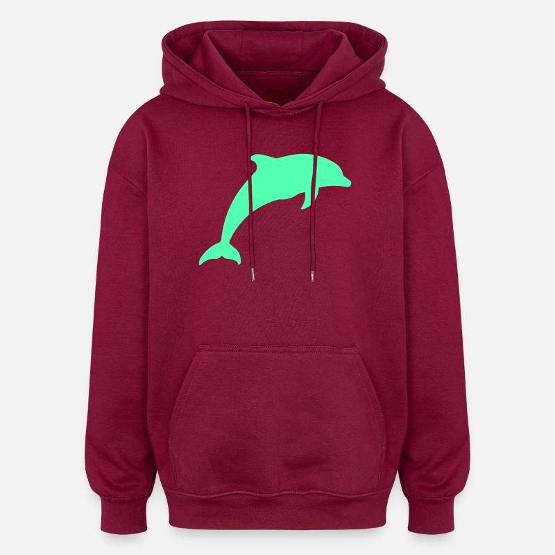 Glowing Dolphin Silhouette - Oversized Unisex Hoodie - burgundy