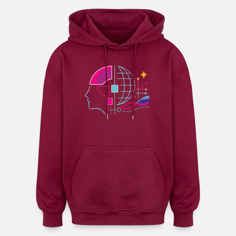 Globale Intelligenz - Oversized Unisex Hoodie - Burgunderrot