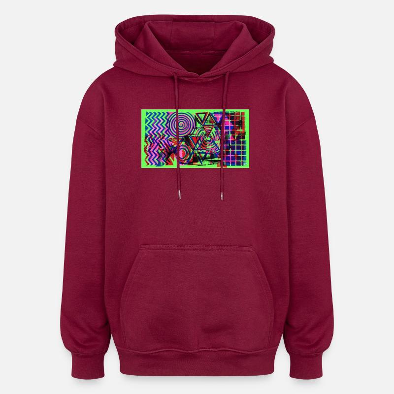 Géométrie néon Chaos - Sweat à capuche oversize unisexe - bordeaux