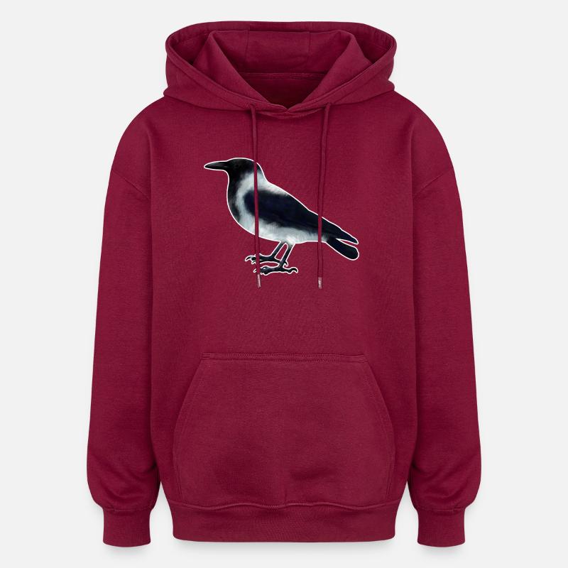 Hooded Crow.1 - Oversized Unisex Hoodie - burgundy