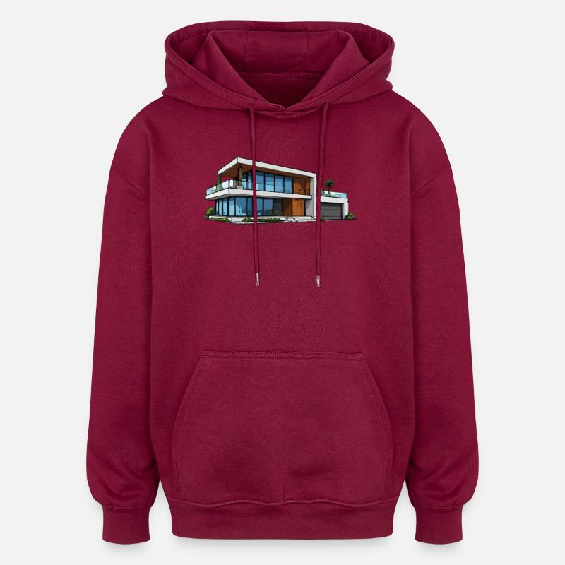 Moderne Villa Architektur Illustration - Oversized Unisex Hoodie - Burgunderrot