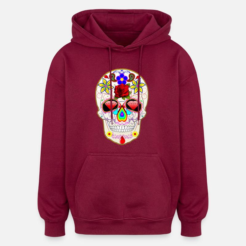 Mexican skull - Sweat à capuche oversize unisexe - bordeaux