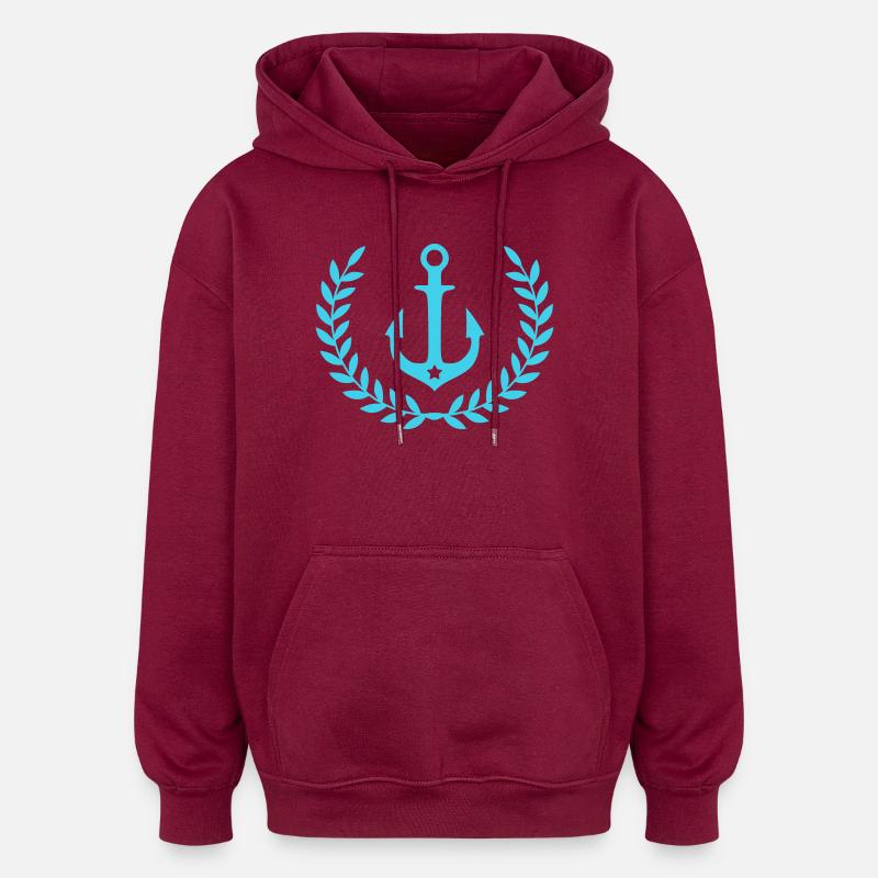 Emblème nautique de couronne d’ancre - Sweat à capuche oversize unisexe - bordeaux