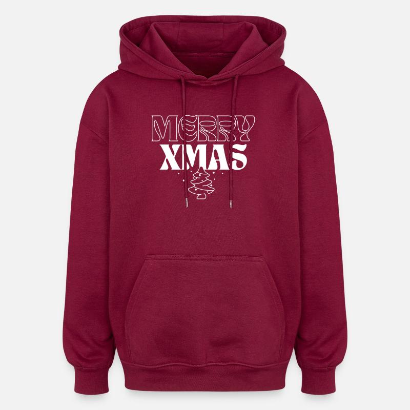 Typographie festive Joyeux Noël - Sweat à capuche oversize unisexe - bordeaux