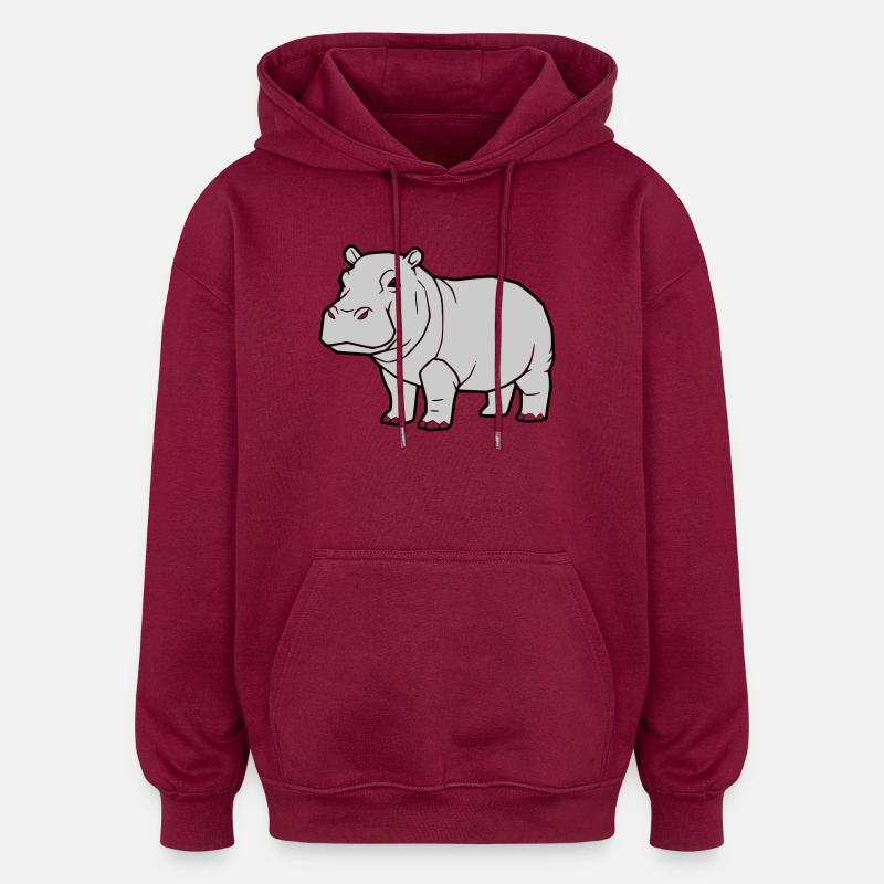 Nilpferd Stehend Comic Tier Zoo - Oversized Unisex Hoodie - Burgunderrot