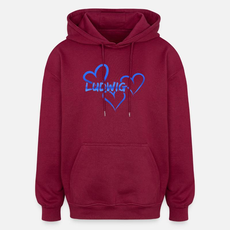 Prénom Ludwig - Sweat à capuche oversize unisexe - bordeaux