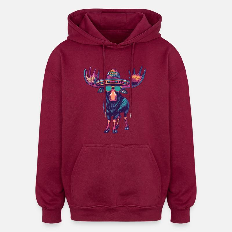 Moose Comic Funny Sombrero - Oversized Unisex Hoodie - burgundy