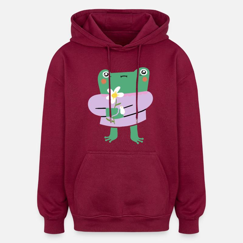 Grenouille mignonne avec fleur - Wholesome Vibes - Sweat à capuche oversize unisexe - bordeaux