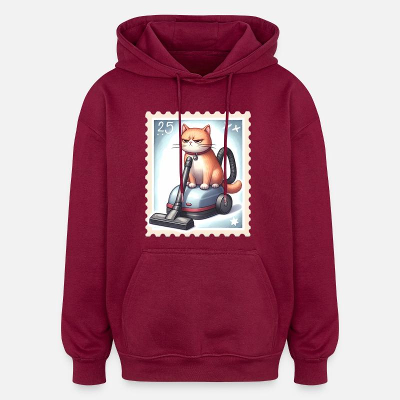 Chat Amusant sur Aspirateur  - Sweat à capuche oversize unisexe - bordeaux