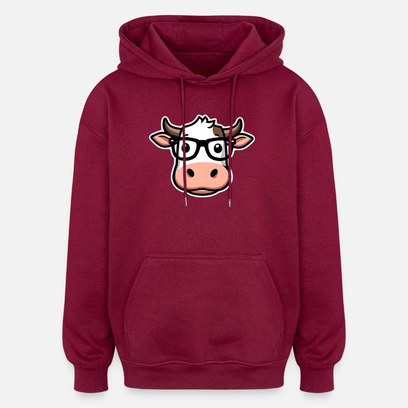 Vache avec des lunettes - Sweat à capuche oversize unisexe - bordeaux
