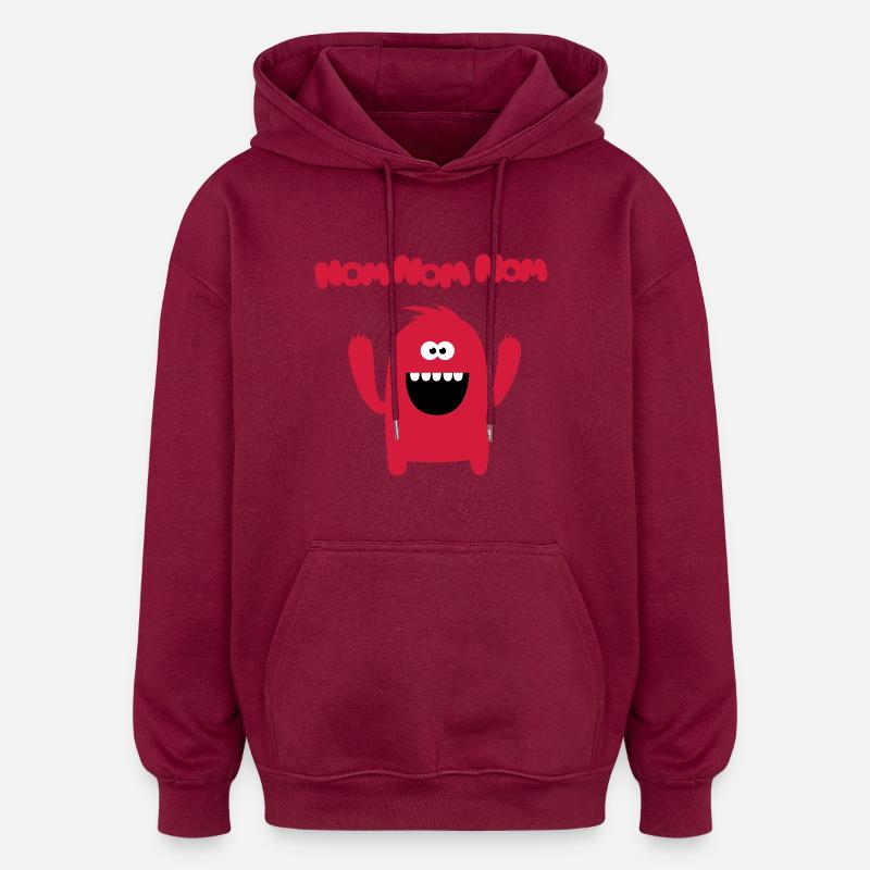 Om nom nom nom - monstre - Sweat à capuche oversize unisexe - bordeaux