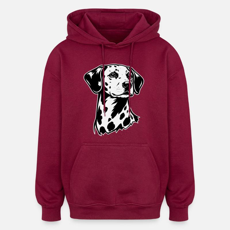 Portrait dalmate noir et blanc - Sweat à capuche oversize unisexe - bordeaux