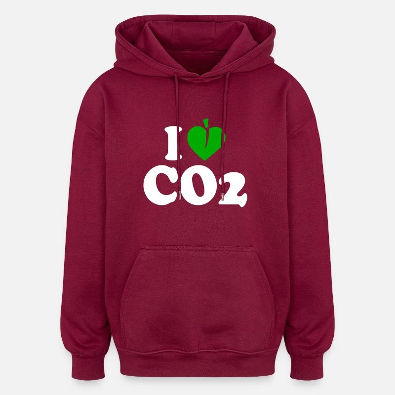 I love co2 - Sweat à capuche oversize unisexe - bordeaux