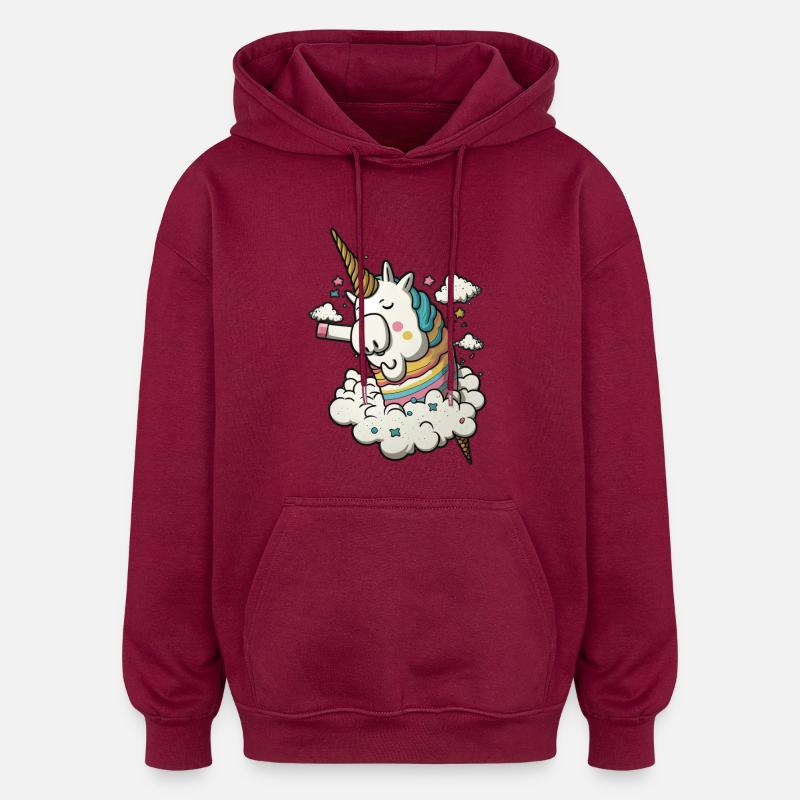 Verträumtes Phantasieeinhorn auf einer Wolke - Oversized Unisex Hoodie - Burgunderrot