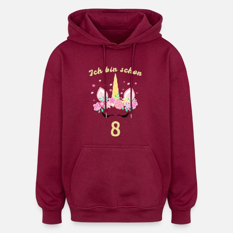 Ich bin schon 8 - Oversized Unisex Hoodie - Burgunderrot