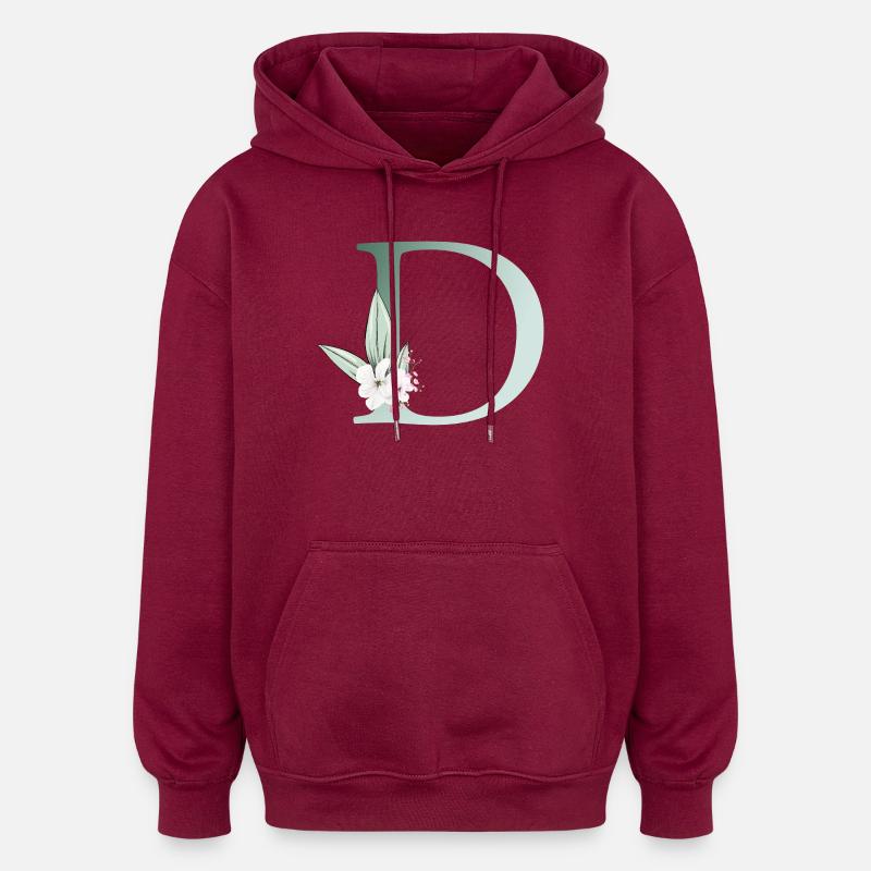 D Monogram, Floral, Personnalisable - Sweat à capuche oversize unisexe - bordeaux
