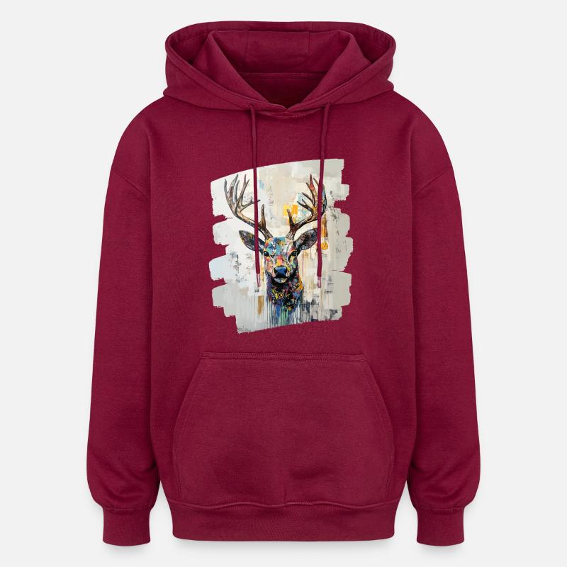 Cerf avec bois - Sweat à capuche oversize unisexe - bordeaux