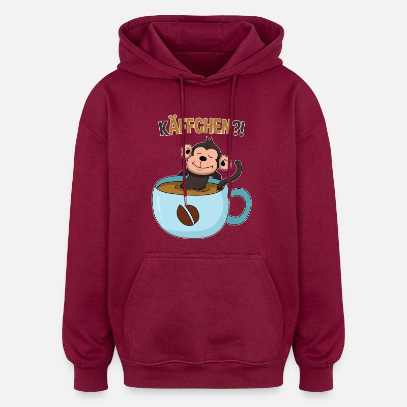 Kaffeepause mit Affe - Oversized Unisex Hoodie - Burgunderrot