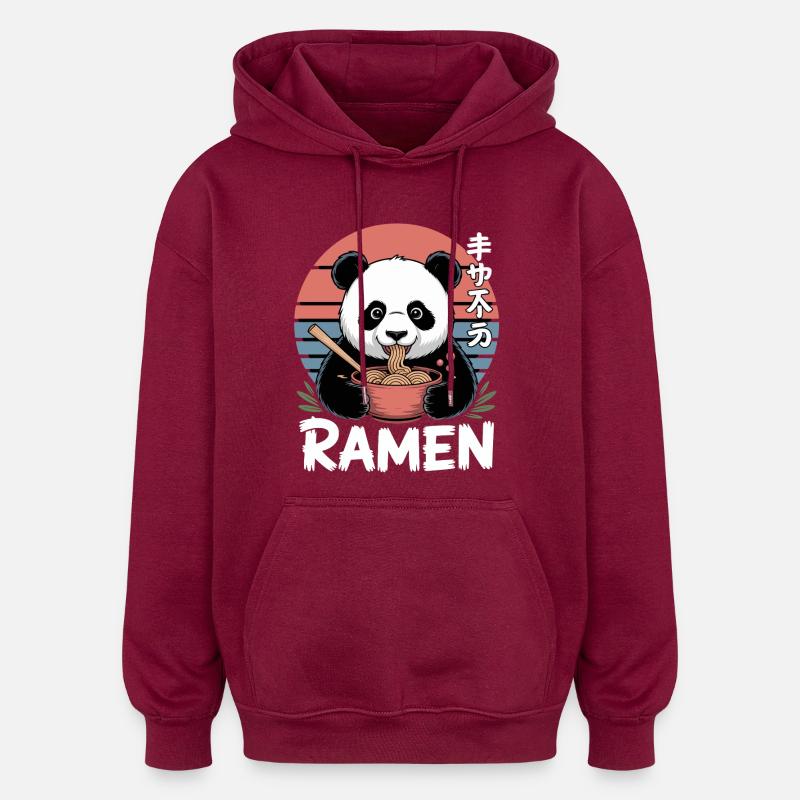 Bol à ramen Kawaii Panda - Sweat à capuche oversize unisexe - bordeaux