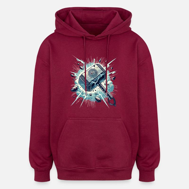 Mjölnir Kraftschlag Illustration - Oversized Unisex Hoodie - Burgunderrot