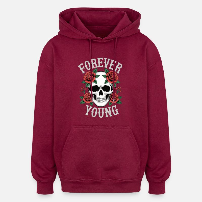 Roses de crâne éternellement jeunes - Sweat à capuche oversize unisexe - bordeaux