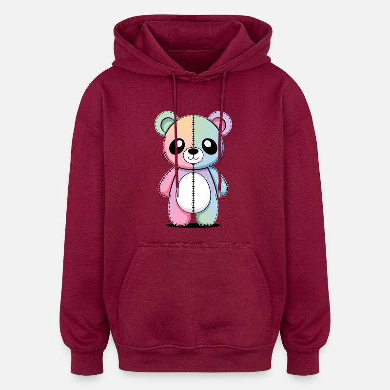 Kawaii Pastel Goth Patched Bear - Sweat à capuche oversize unisexe - bordeaux