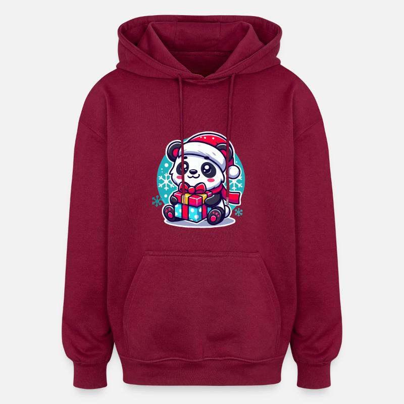 Motif cadeau Panda Père Noël - Sweat à capuche oversize unisexe - bordeaux