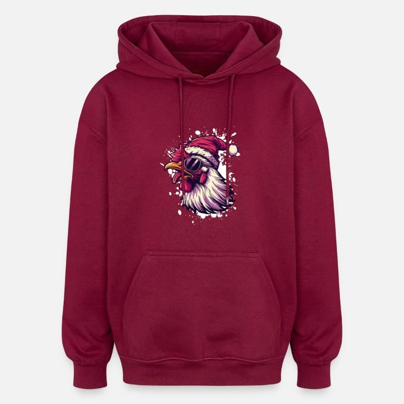 Coq Noël Drôle - Sweat à capuche oversize unisexe - bordeaux