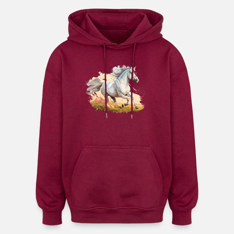 Cheval aquarelle sautant par-dessus le pâturage - Sweat à capuche oversize unisexe - bordeaux