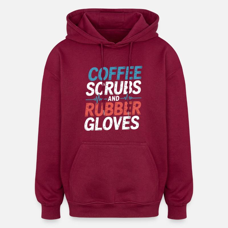 Kaffeepeeling und Gummihandschuhe - Oversized Unisex Hoodie - Burgunderrot