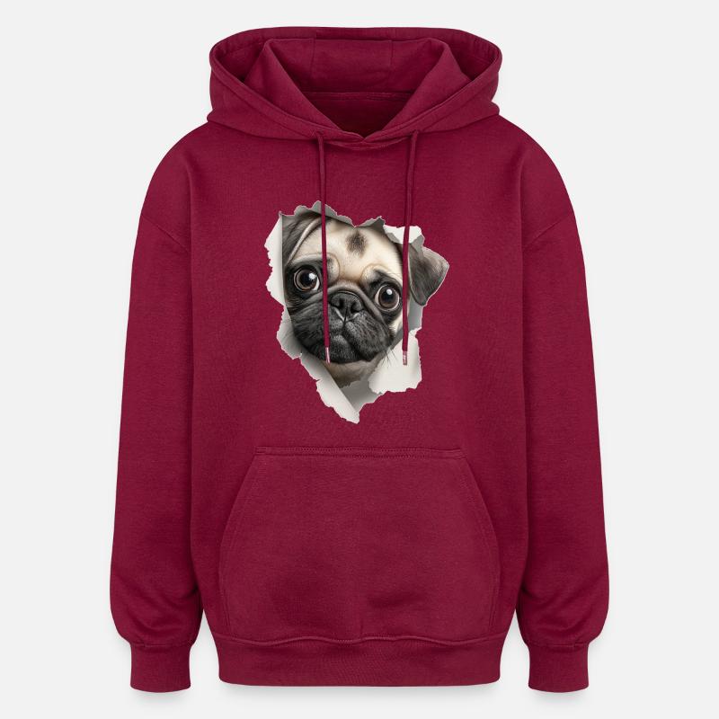 Mops - Oversized Unisex Hoodie - Burgunderrot