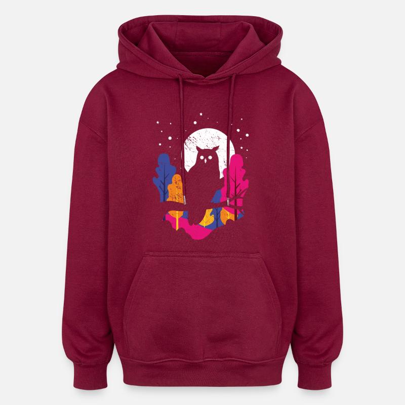 Nachteule im Regenbogenwald - Oversized Unisex Hoodie - Burgunderrot