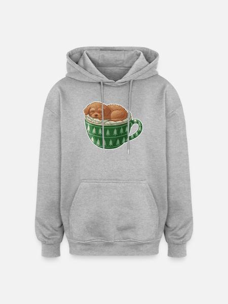 Sleeping puppy in green cup - Oversized Unisex Hoodie - burgundy