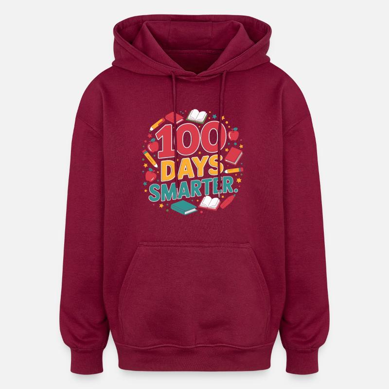 100 jours plus intelligents - Sweat à capuche oversize unisexe - bordeaux